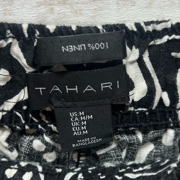 Tahari Linen Pants Womens Medium Black White Wide Leg‎ Elastic Waist Pockets - Picture 5 of 9